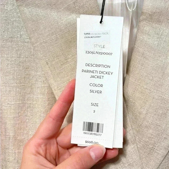 NWT Veronica Beard Parineti Linen Metallic Cream Silver Dickey Blazer Jacket 2 - Picture 13 of 16